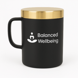 Customizable Matte Black Mug with Gold Lid – Premium Design